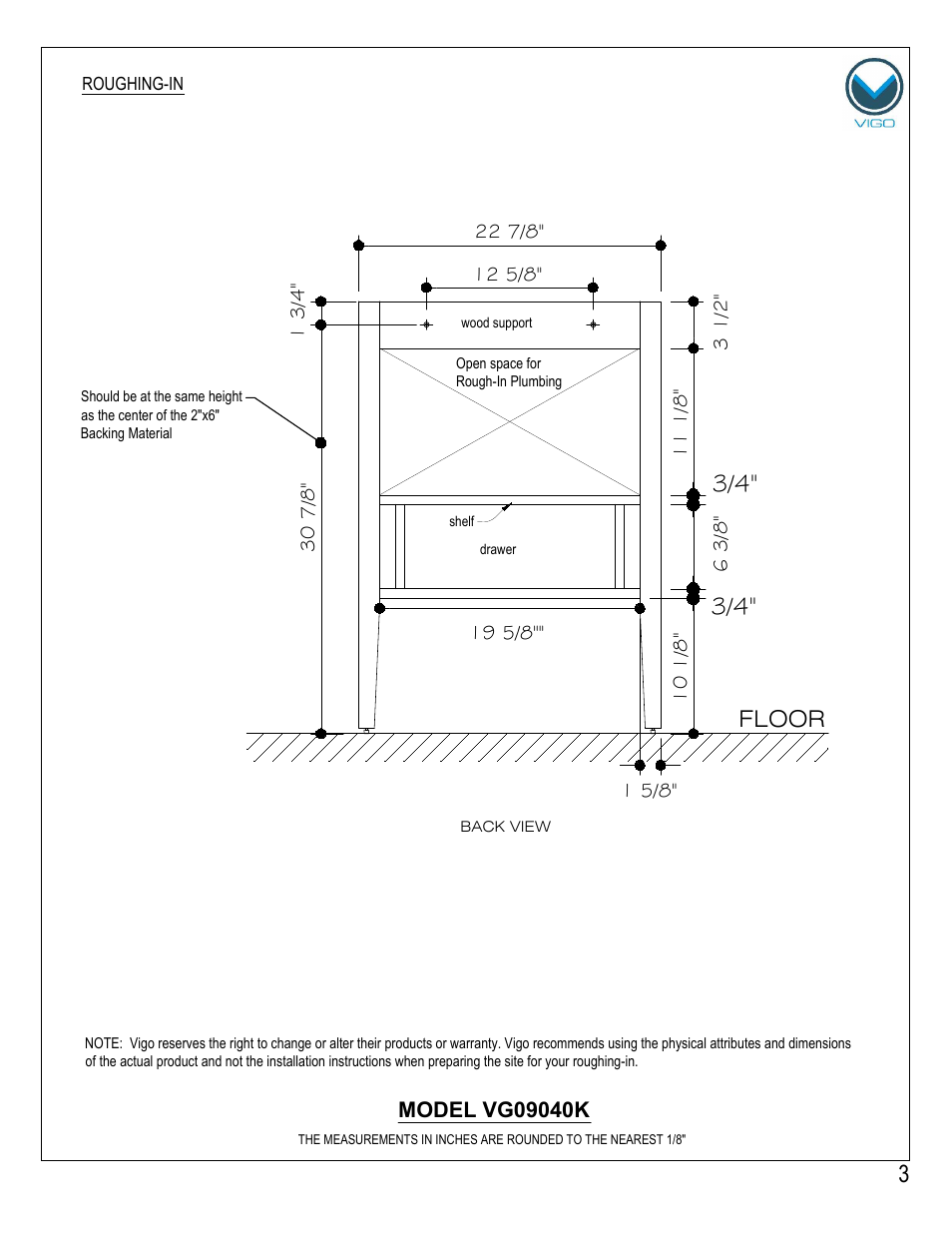 Floor | Vigo VG09040K User Manual | Page 3 / 7