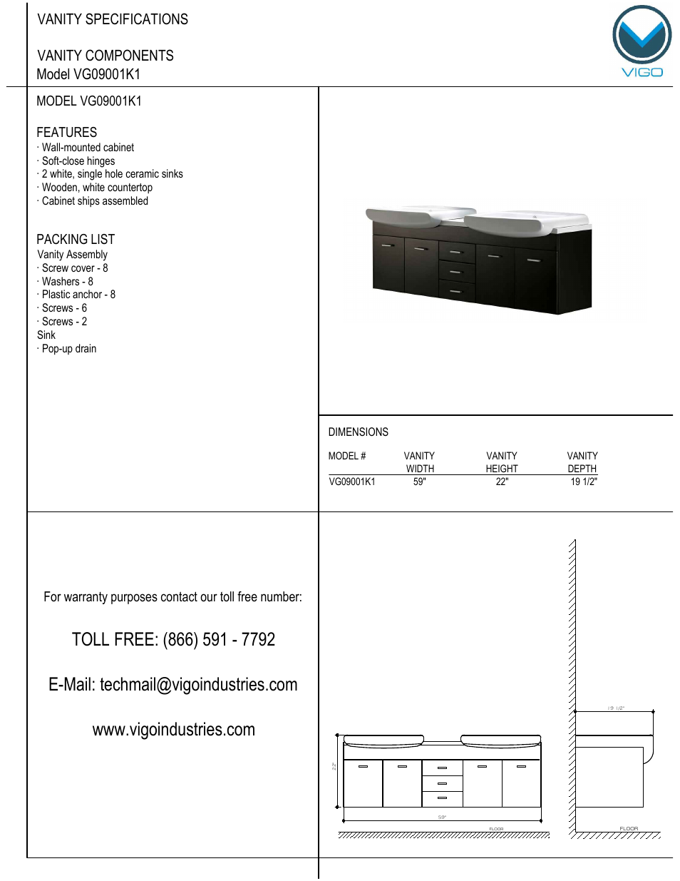 Vigo VG09001K1 User Manual | 7 pages
