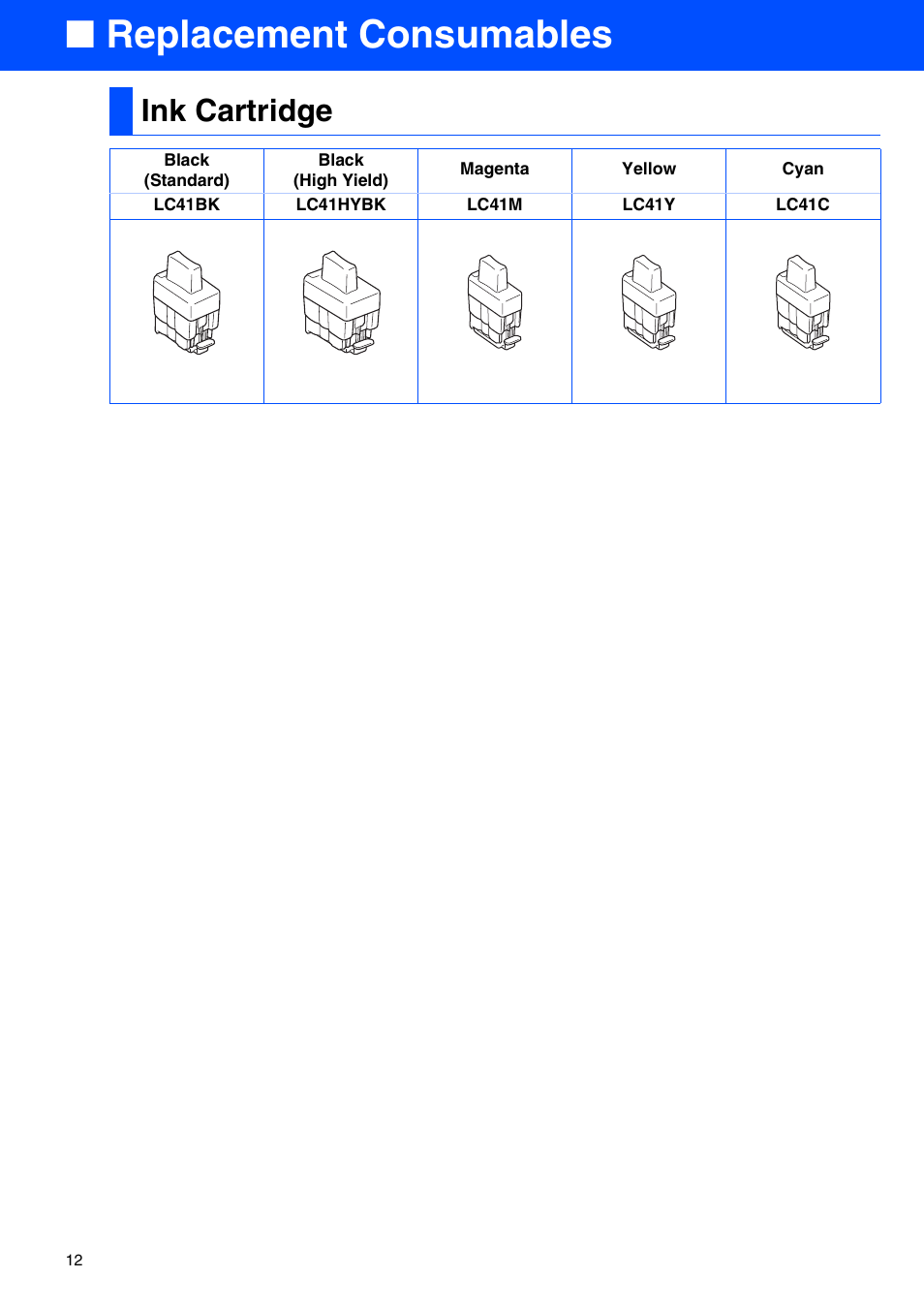 Replacement consumables, Ink cartridge | Brother 2440C User Manual | Page 14 / 16