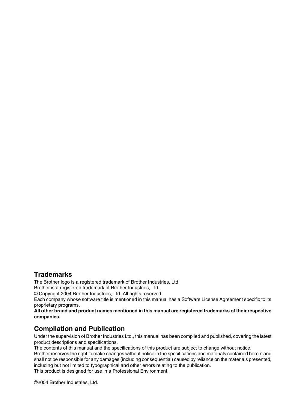 Trademarks, Compilation and publication | Brother 2440C User Manual | Page 15 / 16