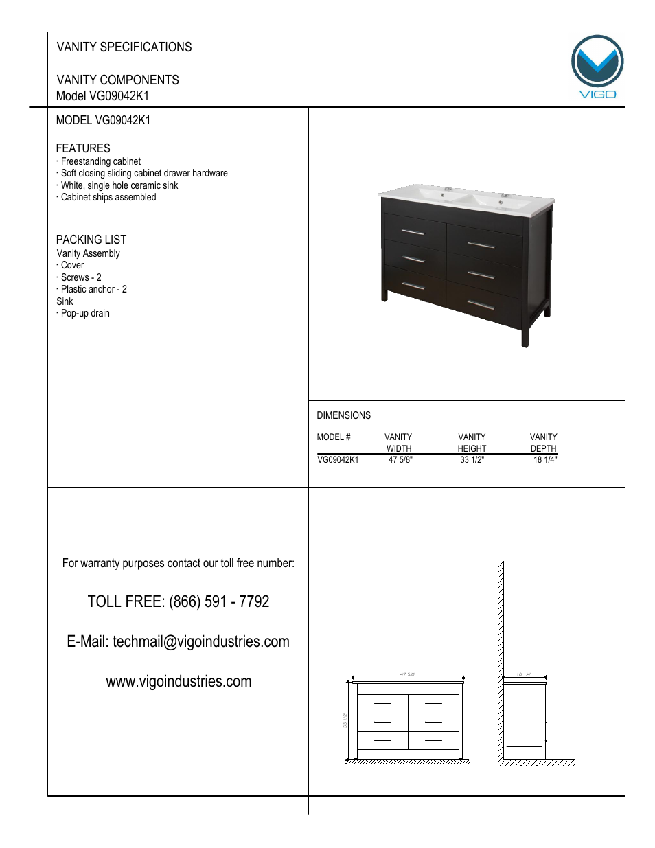 Vigo VG09042K1 User Manual | 7 pages