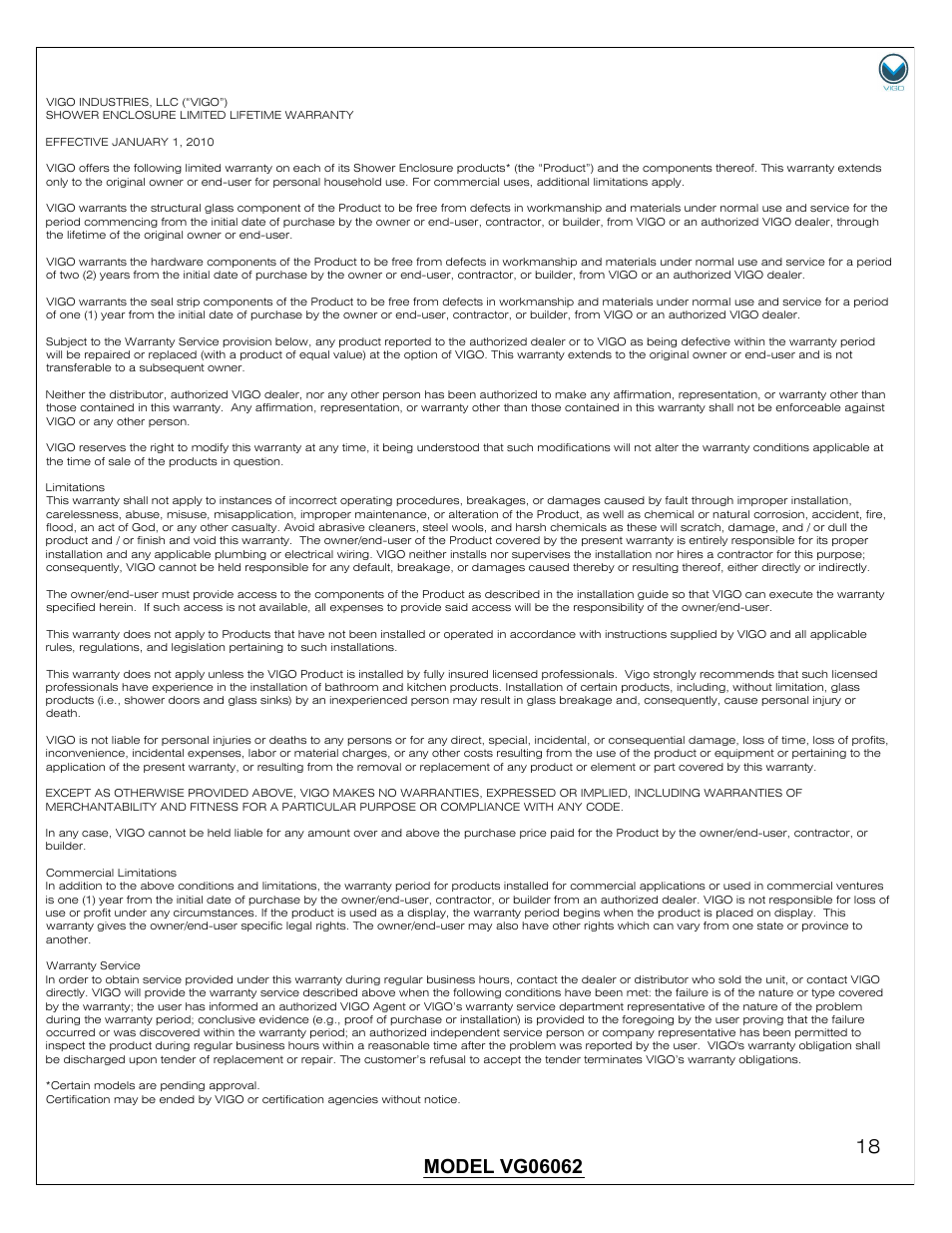 Vigo VG06062 User Manual | Page 18 / 18
