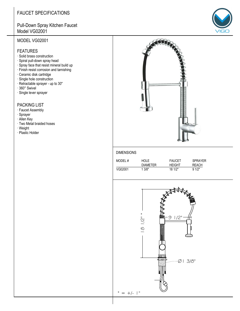 Vigo VG02001 User Manual | 5 pages