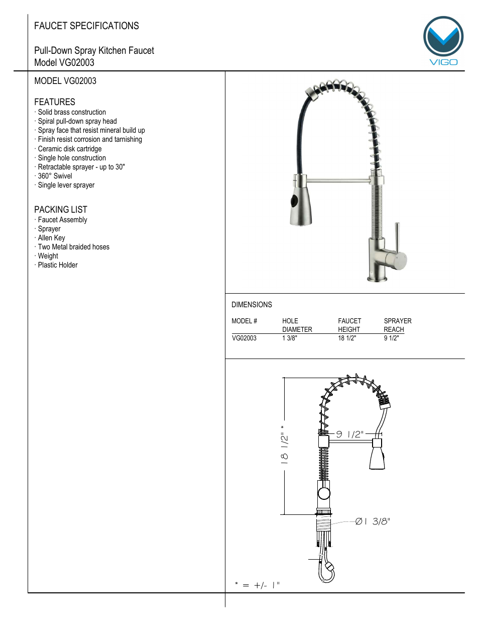 Vigo VG02003 User Manual | 5 pages