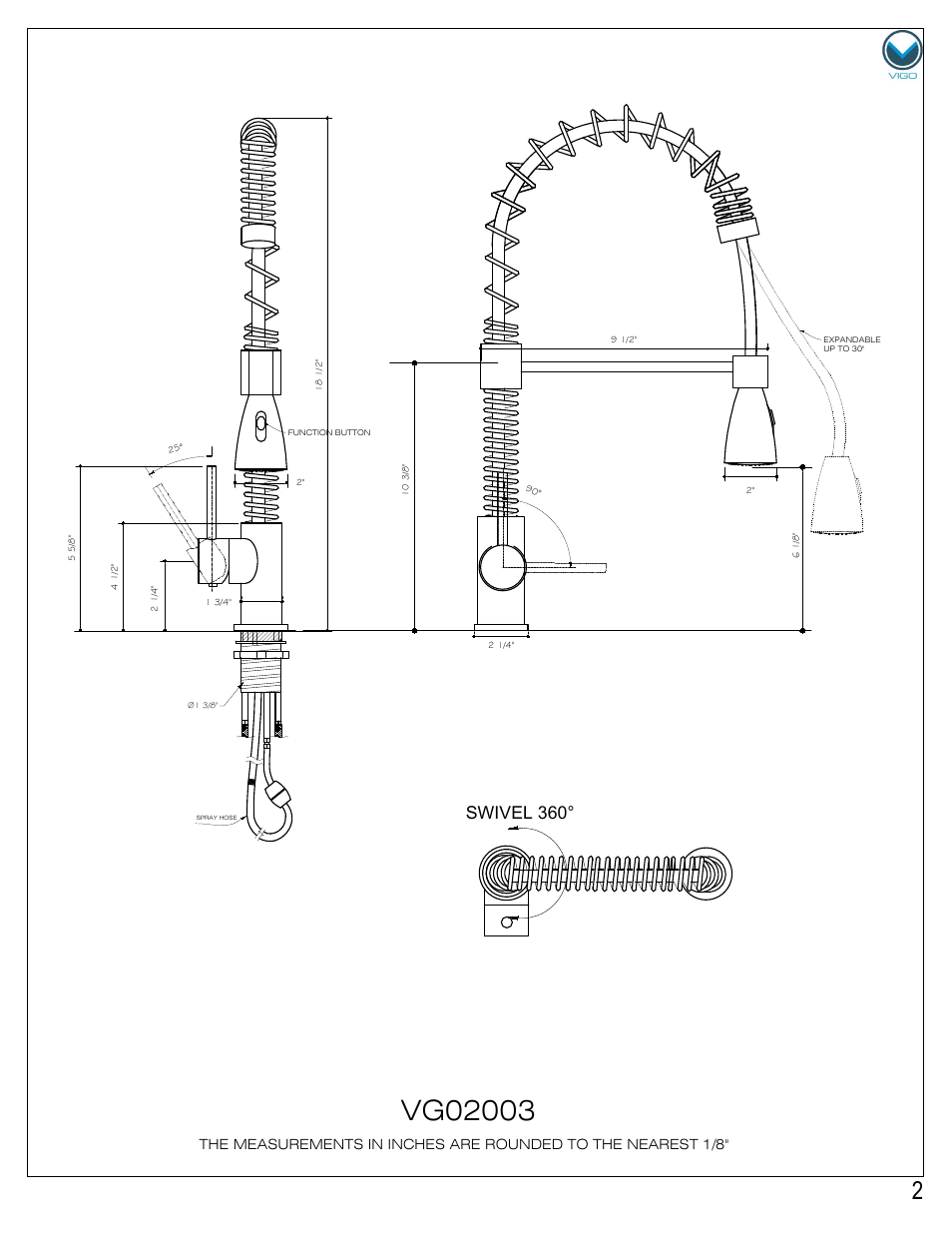 Top view front view side view | Vigo VG02003 User Manual | Page 2 / 5