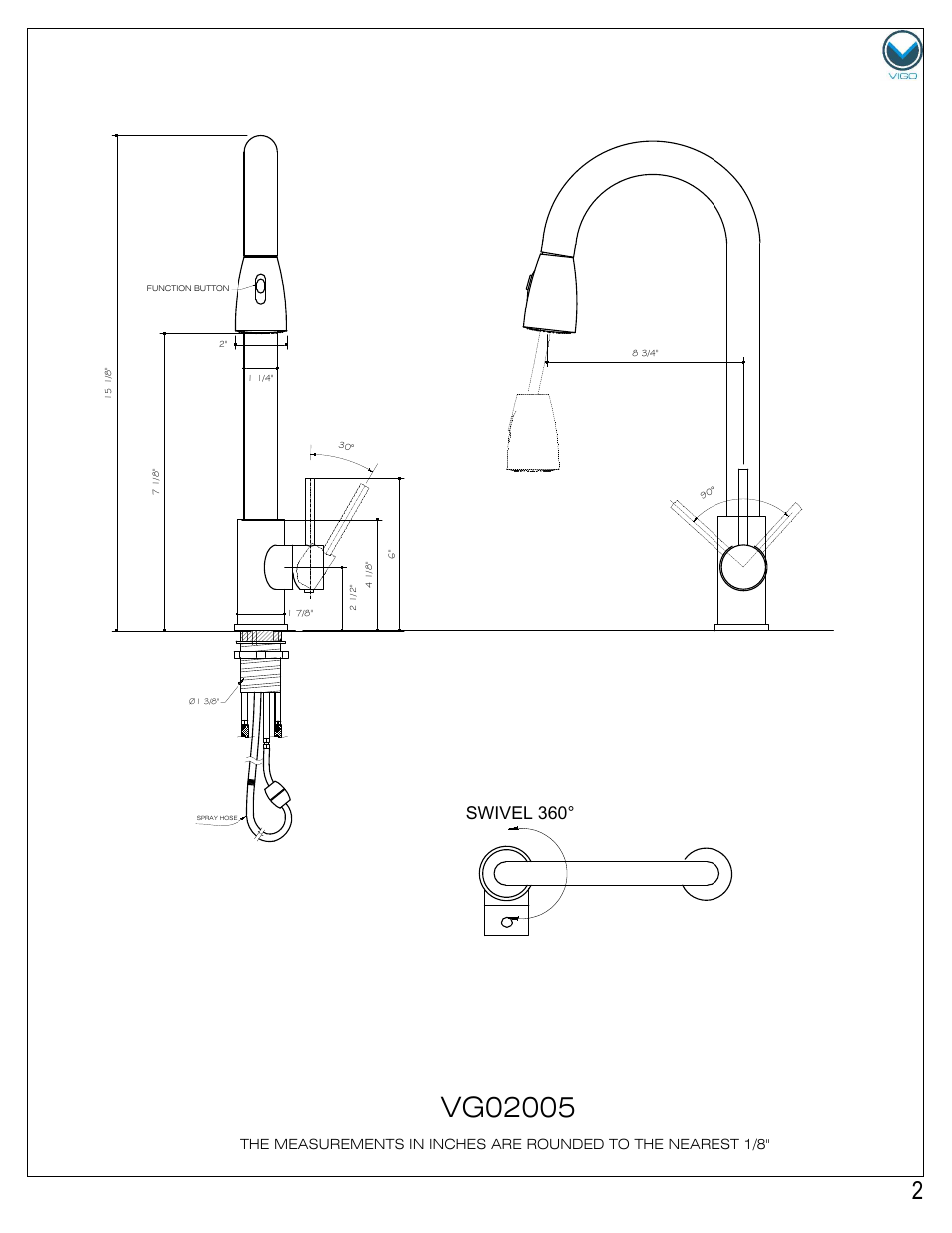 Top view front view side view | Vigo VG02005 User Manual | Page 2 / 5