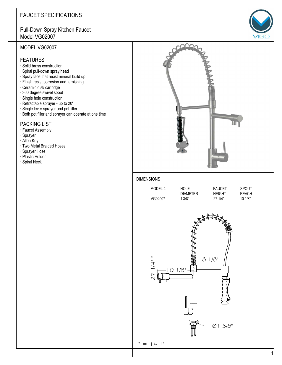 Vigo VG02007 User Manual | 5 pages