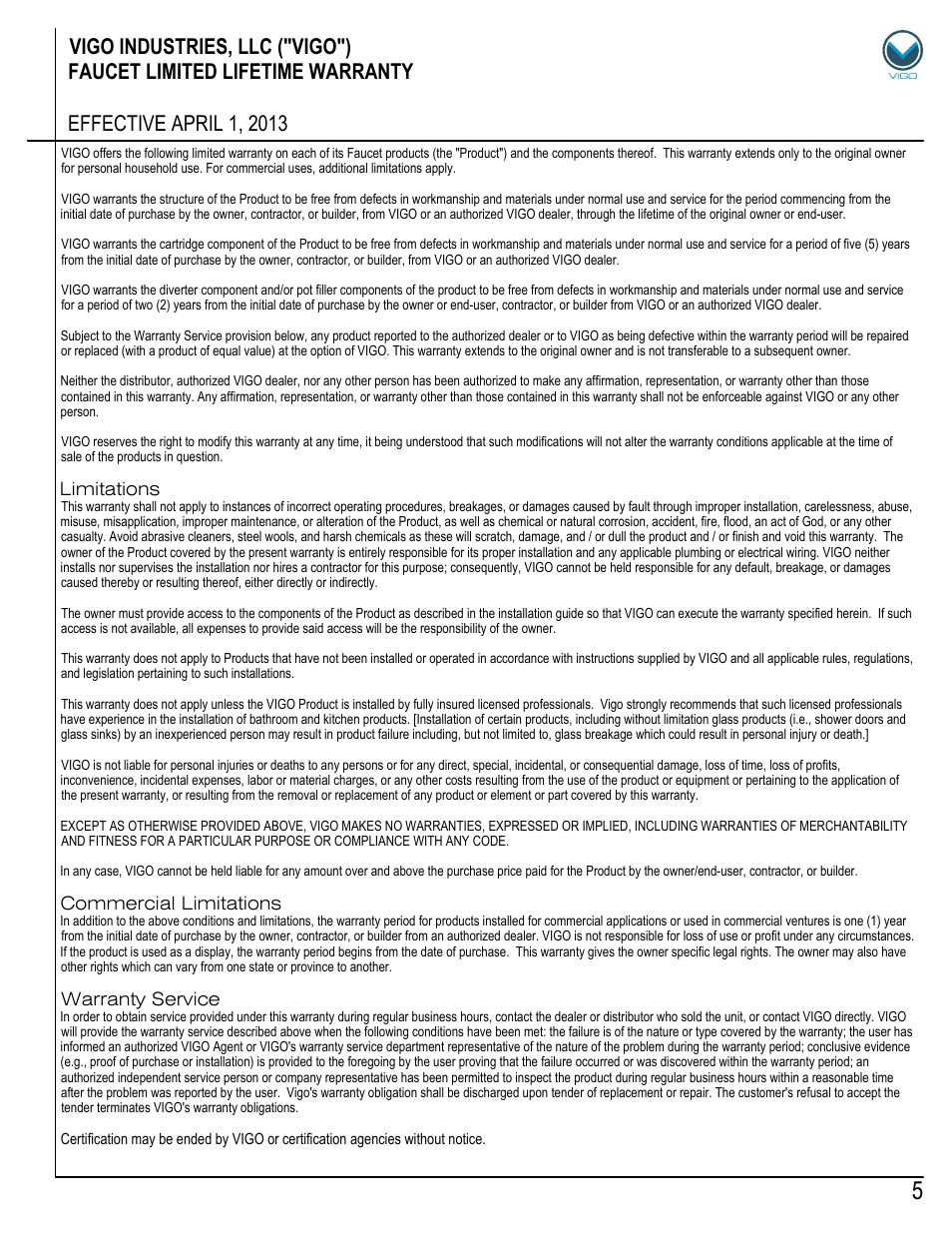 Vigo VG02007 User Manual | Page 5 / 5