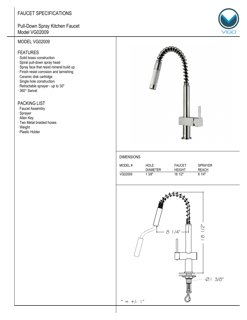 Vigo VG02009 User Manual | 5 pages