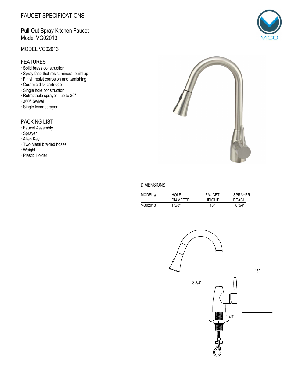 Vigo VG02013 User Manual | 5 pages