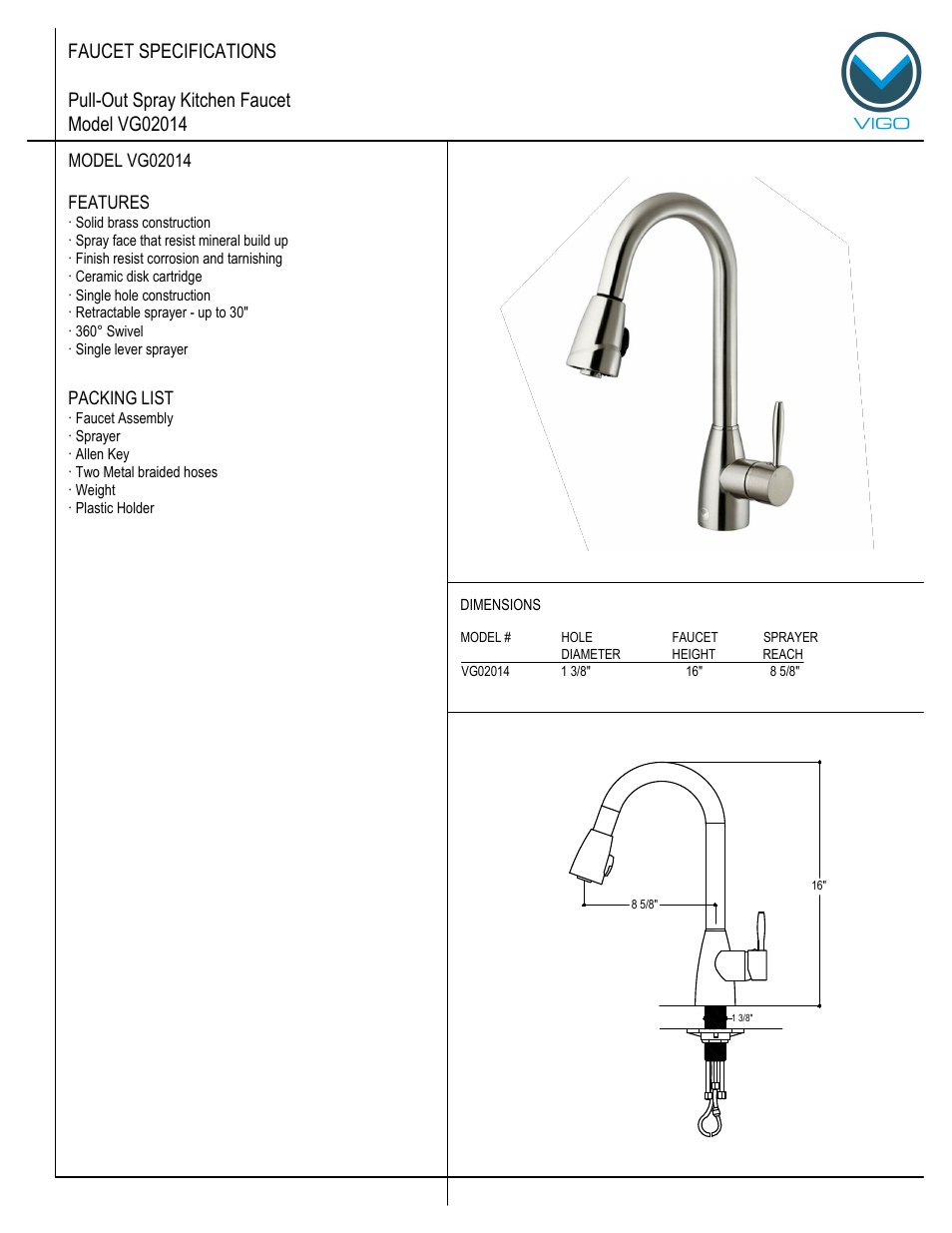 Vigo VG02014 User Manual | 5 pages