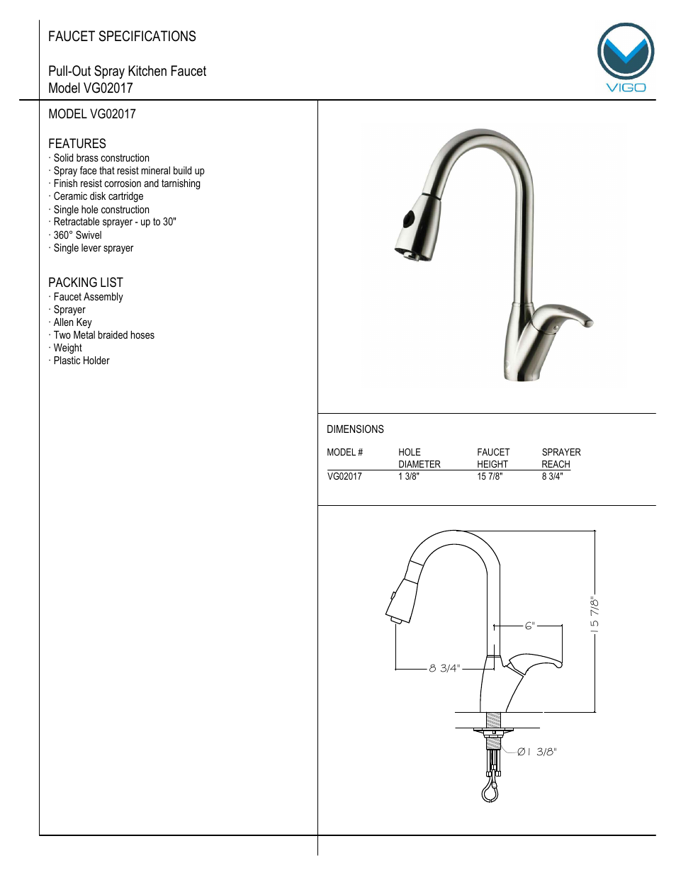 Vigo VG02017 User Manual | 5 pages