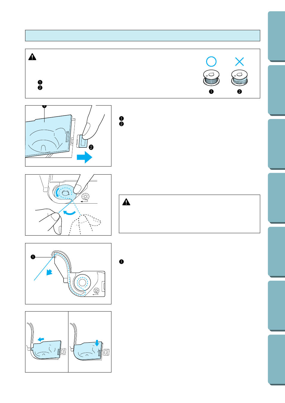 Setting the bobbin, Caution | Brother PC-2800 User Manual | Page 15 / 82