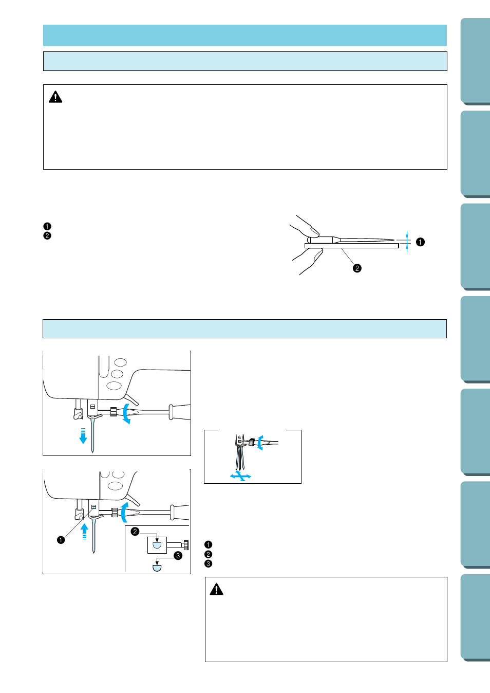 Needle, Checking the needle, Installing the needle securely | Checking the needle installing the needle securely, Checking the needle caution, Caution | Brother PC-2800 User Manual | Page 28 / 82