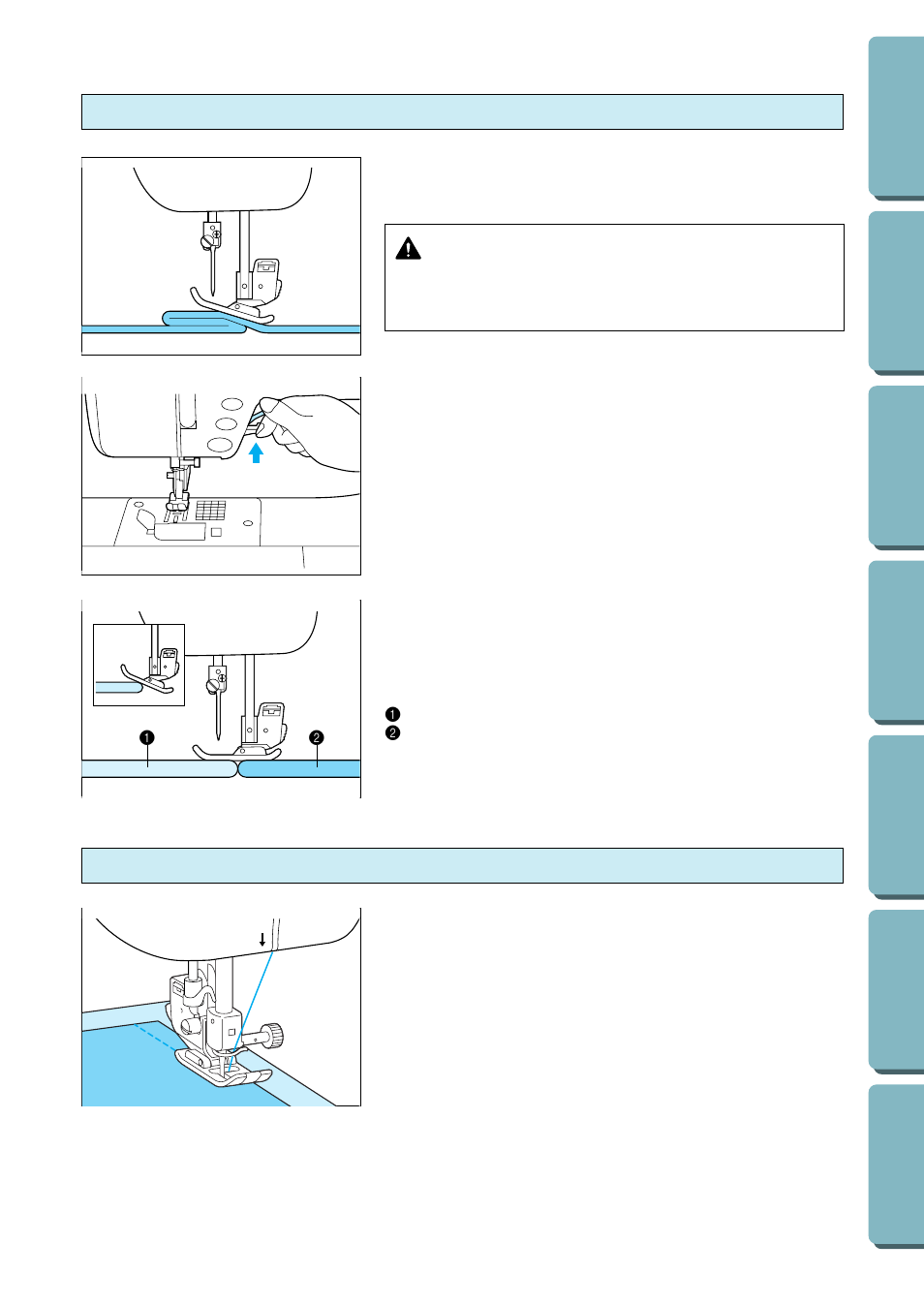 Sewing heavyweight fabrics, Sewing lightweight fabrics, Caution | Brother PC-2800 User Manual | Page 35 / 82