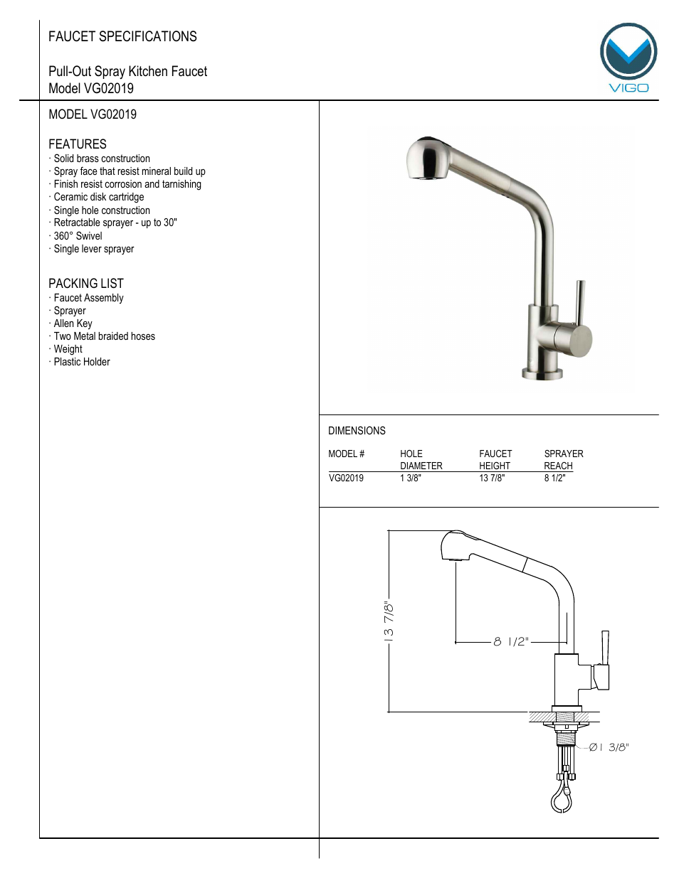 Vigo VG02019 User Manual | 5 pages