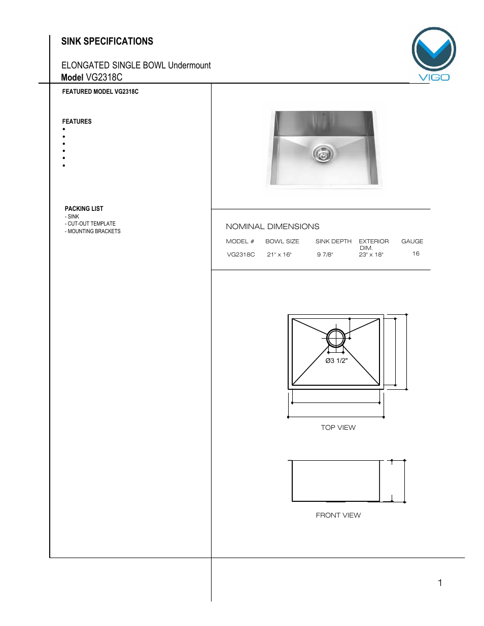 Vigo VG2318C User Manual | 6 pages