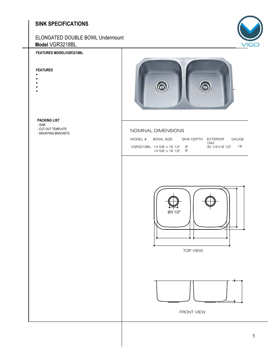 Vigo VGR3218BL User Manual | 6 pages