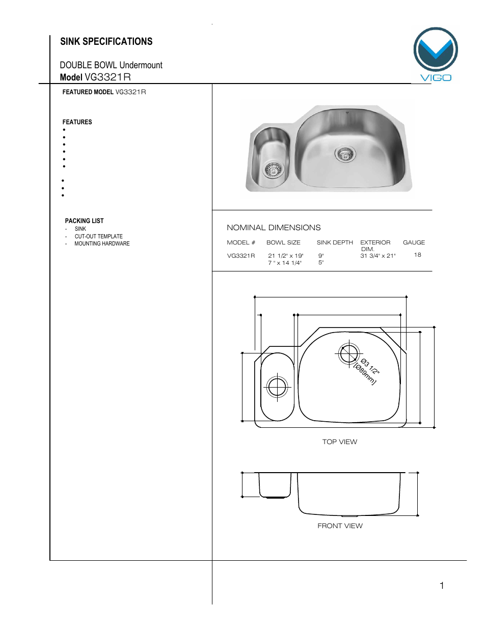 Vigo VG3321R User Manual | 6 pages