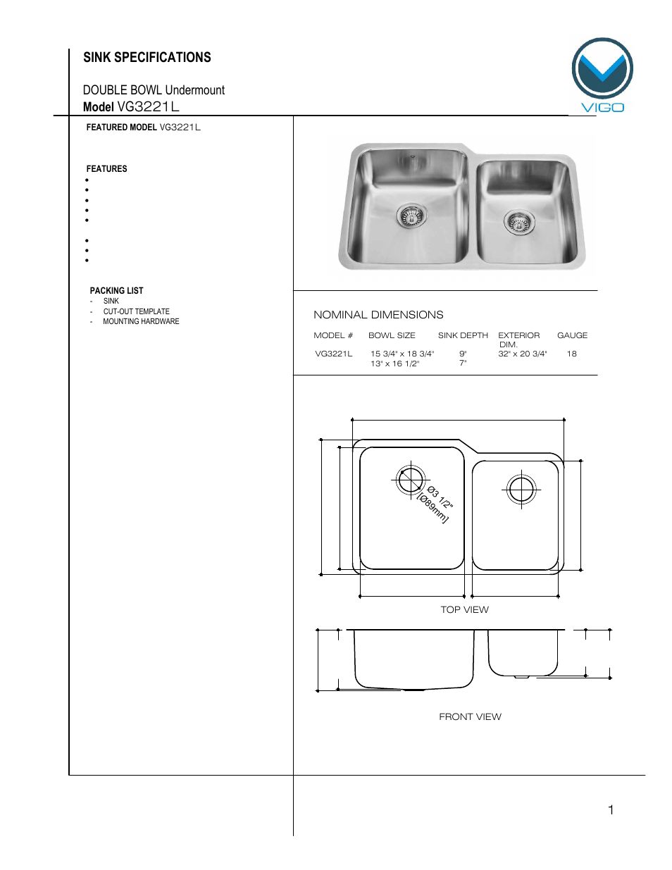 Vigo VG3221L User Manual | 6 pages