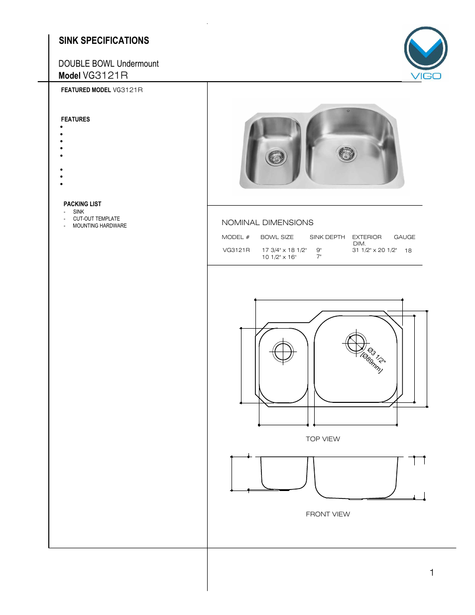 Vigo VG3121R User Manual | 6 pages