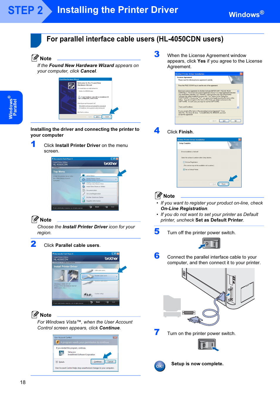 Step 2, Installing the printer driver, Windows | Brother HL-4040CDN User Manual | Page 20 / 35