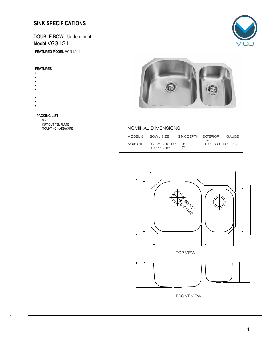 Vigo VG3121L User Manual | 6 pages