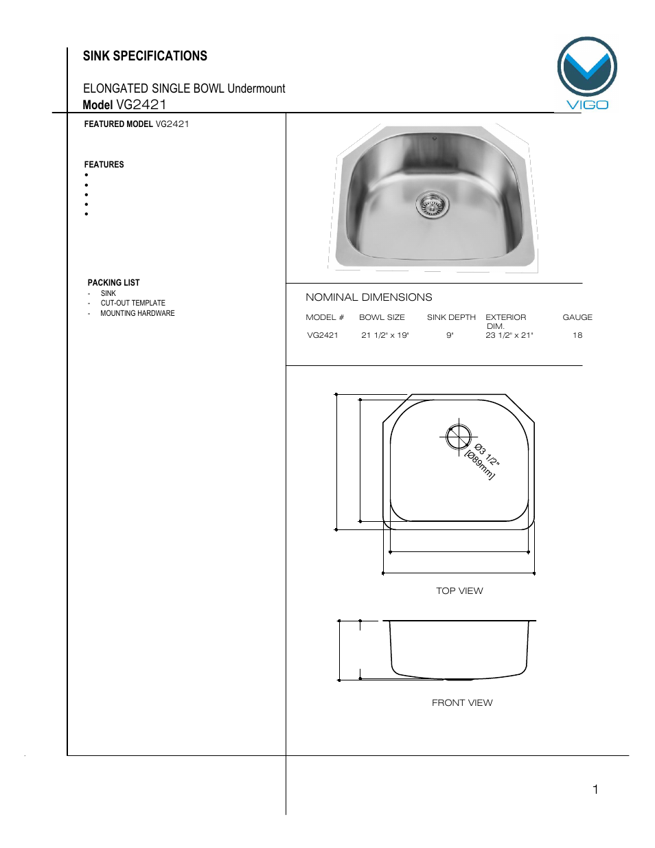 Vigo VG2421 User Manual | 6 pages