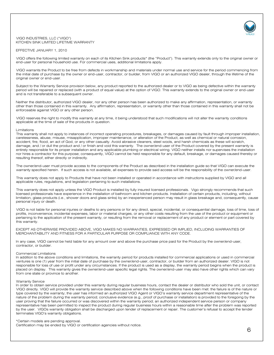 Vigo VG2421 User Manual | Page 6 / 6