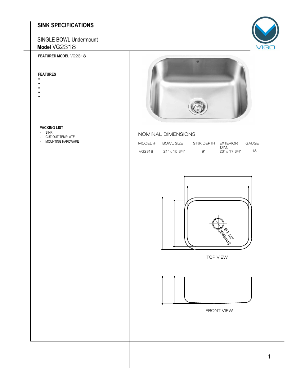 Vigo VG2318 User Manual | 6 pages