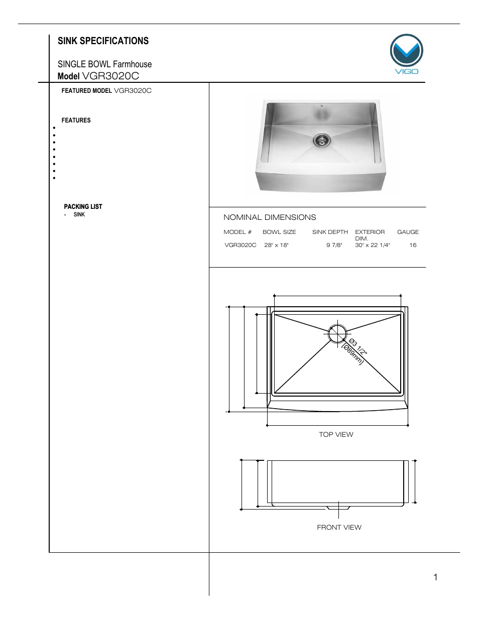 Vigo VGR3020C User Manual | 6 pages