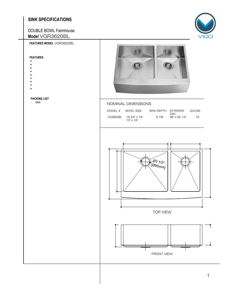 Vigo VGR3620BL User Manual | 6 pages