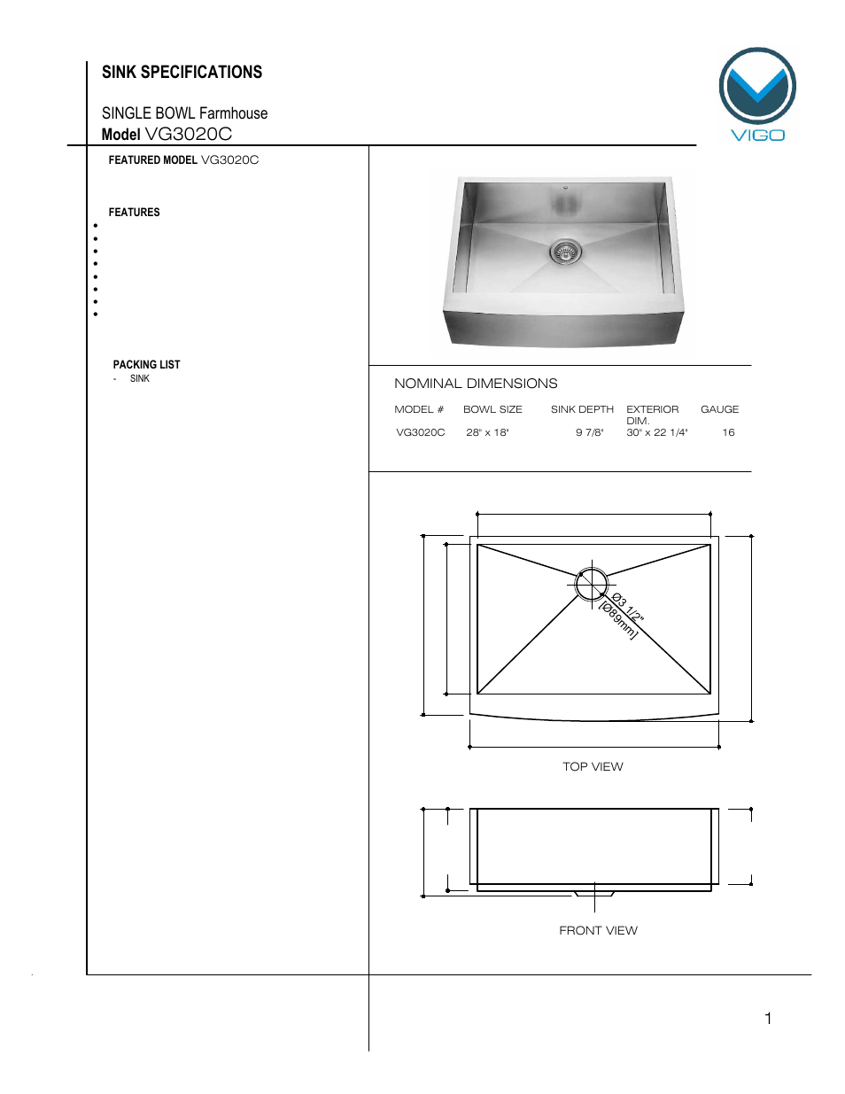 Vigo VG3020C User Manual | 6 pages