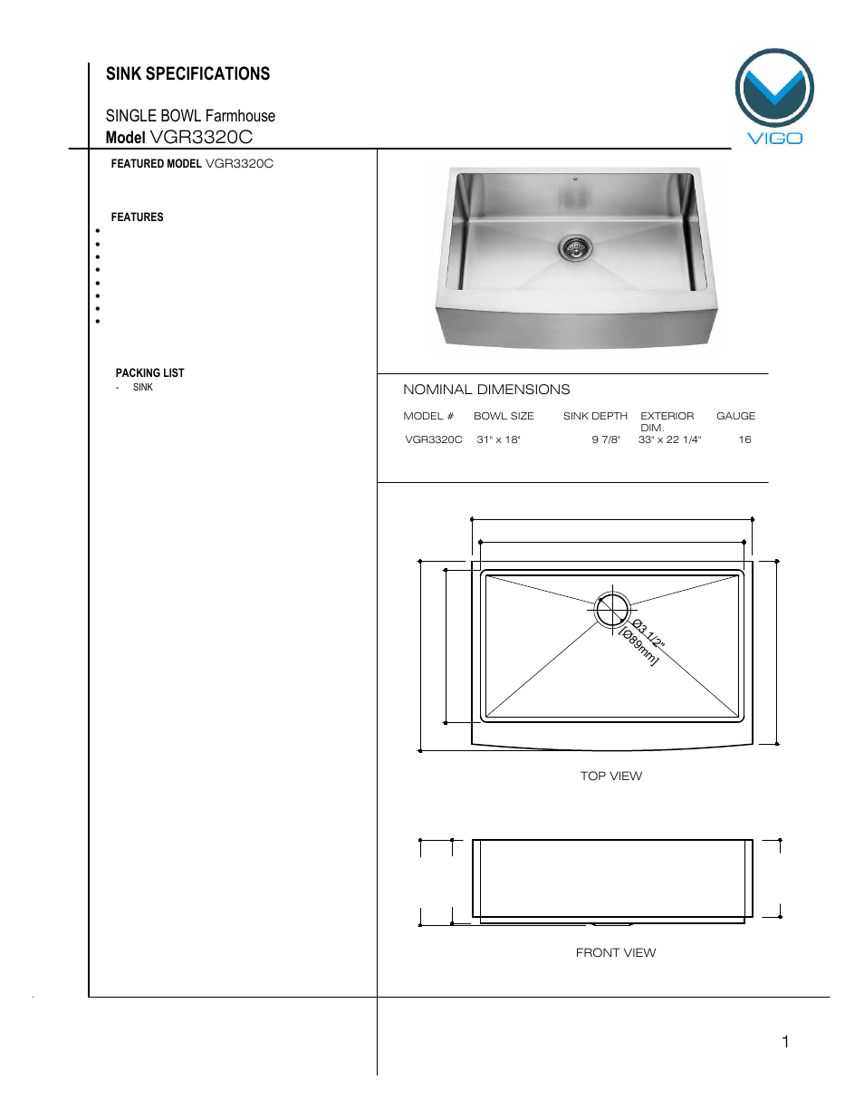 Vigo VGR3320C User Manual | 6 pages