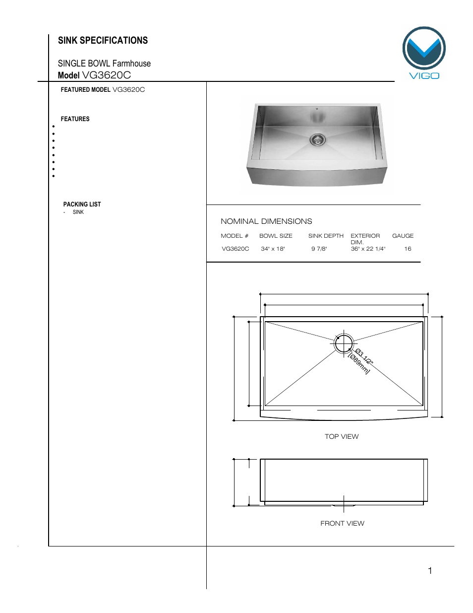Vigo VG3620C User Manual | 6 pages