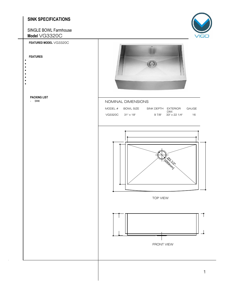 Vigo VG3320C User Manual | 6 pages