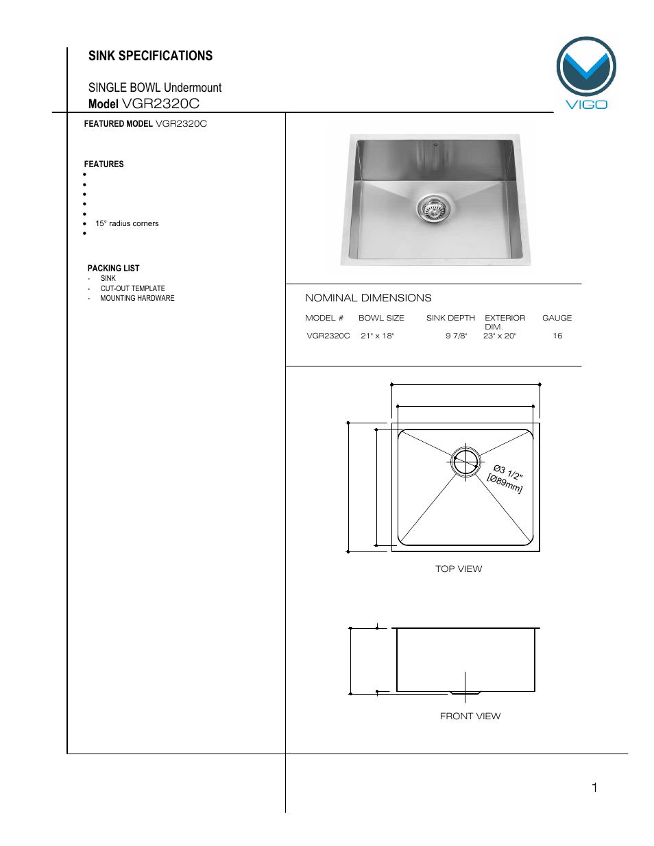 Vigo VGR2320C User Manual | 6 pages