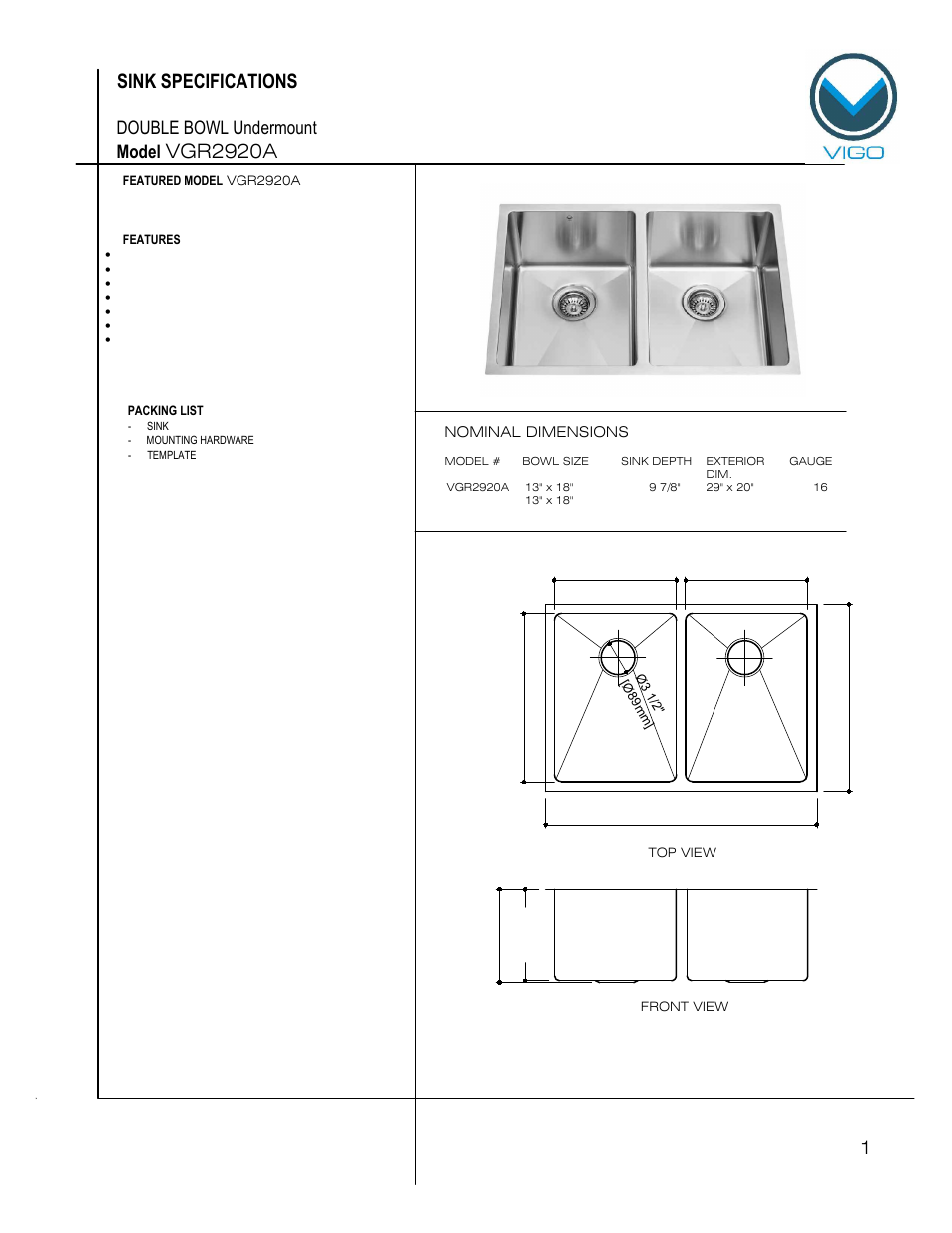 Vigo VGR2920A User Manual | 6 pages