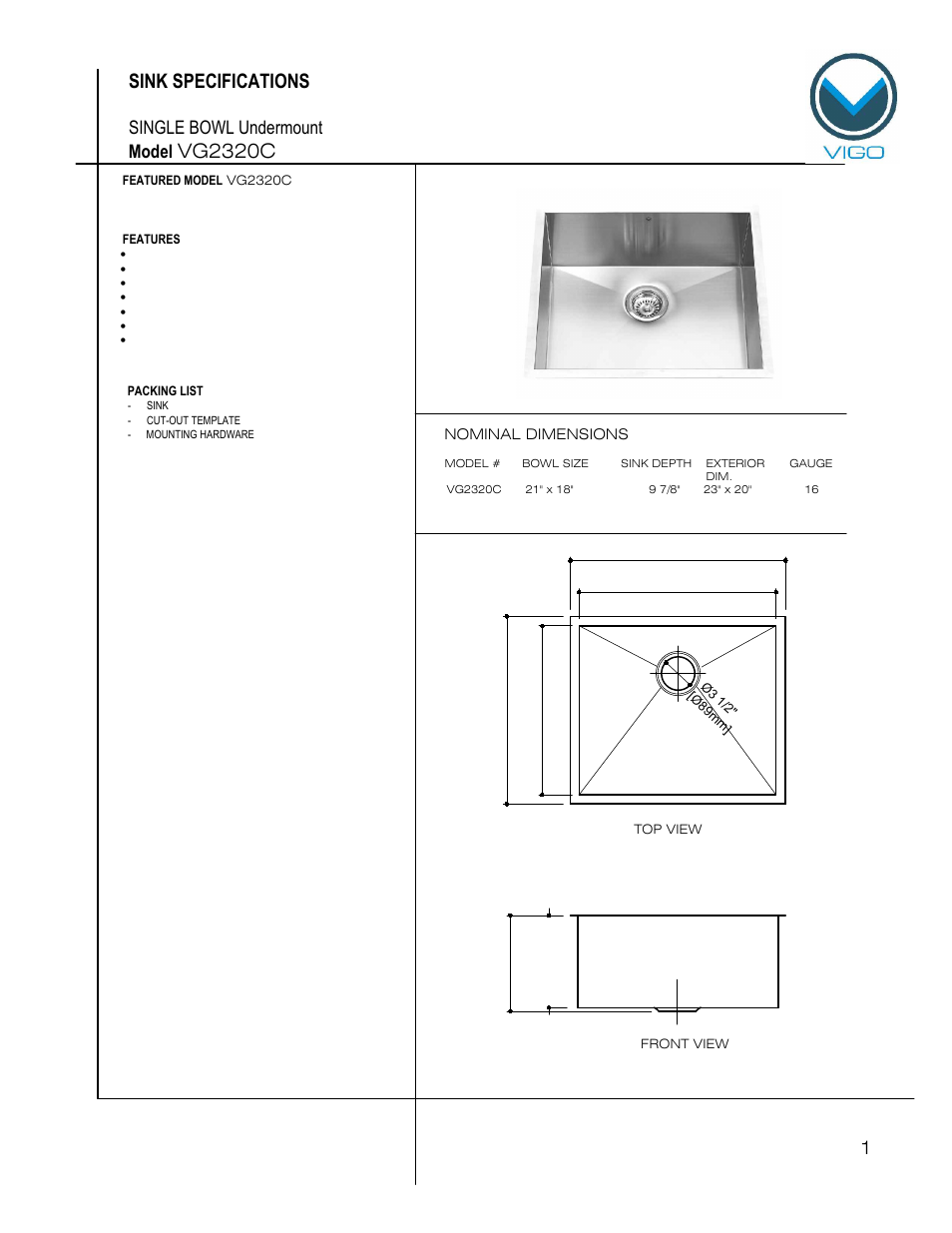 Vigo VG2320C User Manual | 6 pages