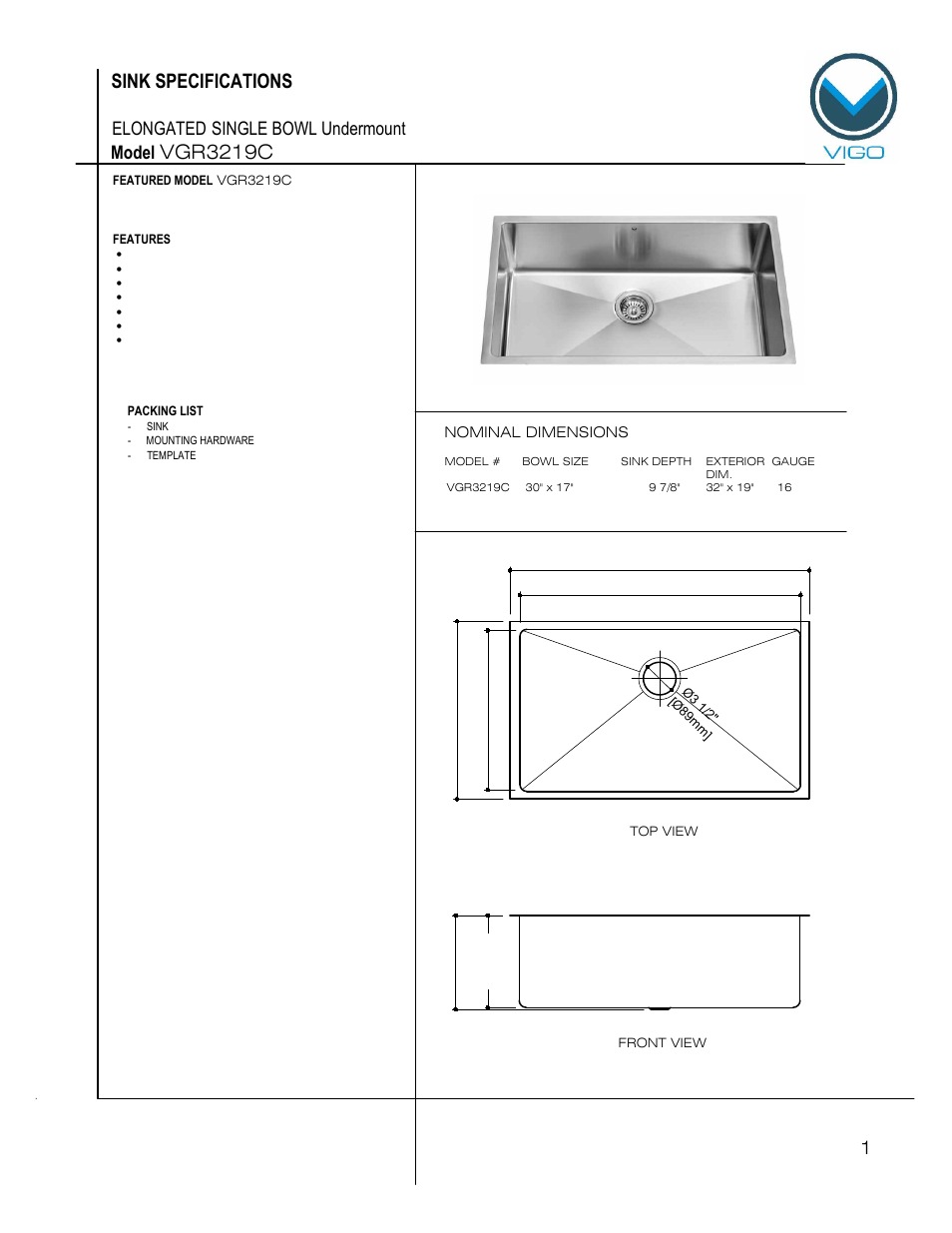 Vigo VGR3219C User Manual | 6 pages