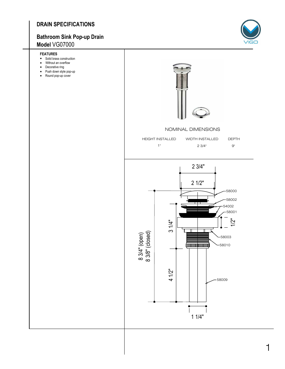 Vigo VG07000 User Manual | 3 pages