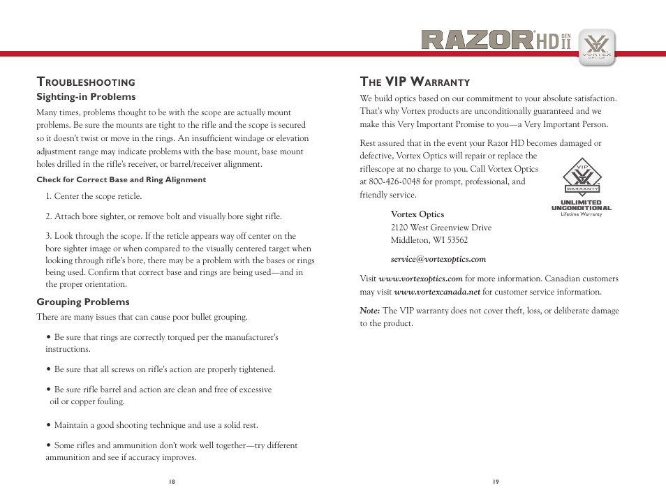 Vip w | Vortex Optics RAZOR HD GEN II 3-18X50 RIFLESCOPE User Manual | Page 10 / 11