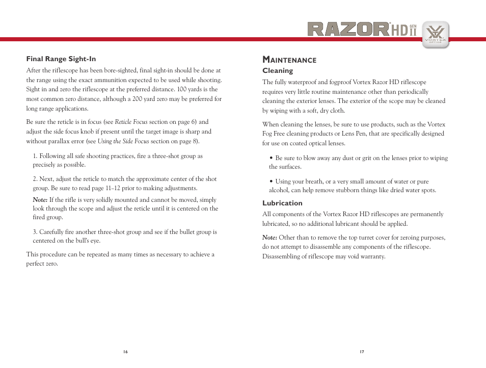 Vortex Optics RAZOR HD GEN II 3-18X50 RIFLESCOPE User Manual | Page 9 / 11