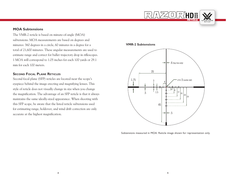 Moa subtensions | Vortex Optics RAZOR HD GEN II 1-6X24 RIFLESCOPE — VMR-2 Reticle User Manual | Page 3 / 8