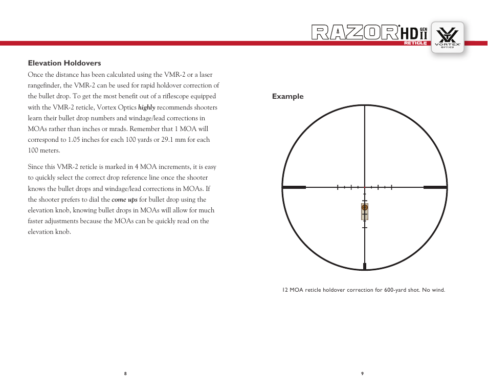 Elevation holdovers, Example | Vortex Optics RAZOR HD GEN II 1-6X24 RIFLESCOPE — VMR-2 Reticle User Manual | Page 5 / 8