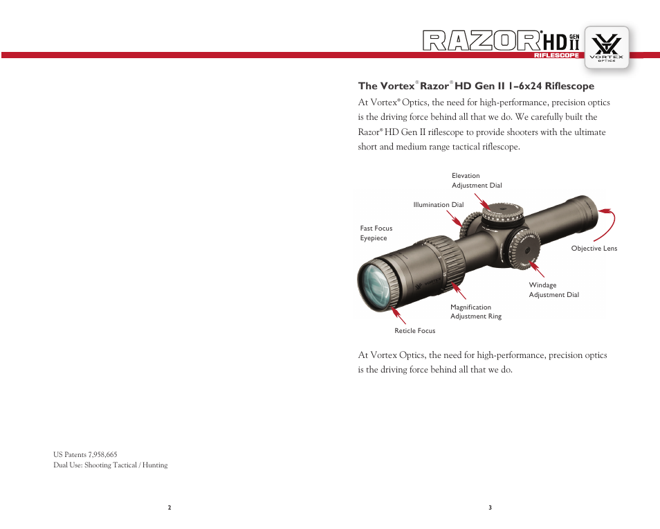 The vortex, Razor, Hd gen ii 1–6x24 riflescope | Vortex Optics RAZOR HD GEN II 1-6X24 RIFLESCOPE — VMR-2 Reticle User Manual | Page 2 / 10