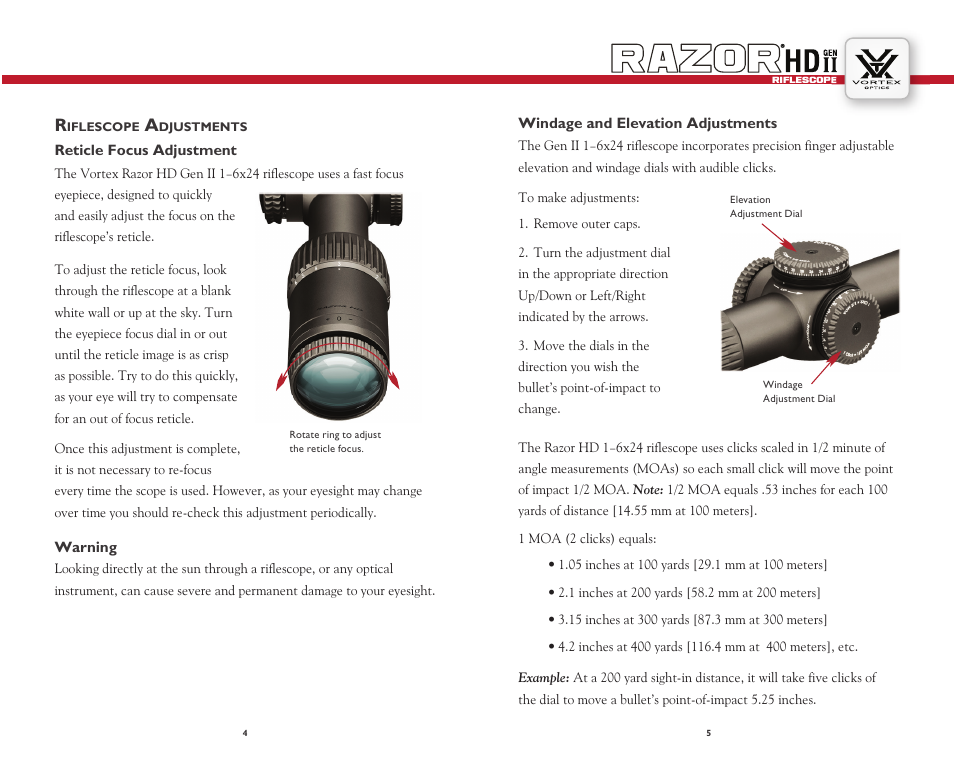 Vortex Optics RAZOR HD GEN II 1-6X24 RIFLESCOPE — VMR-2 Reticle User Manual | Page 3 / 10