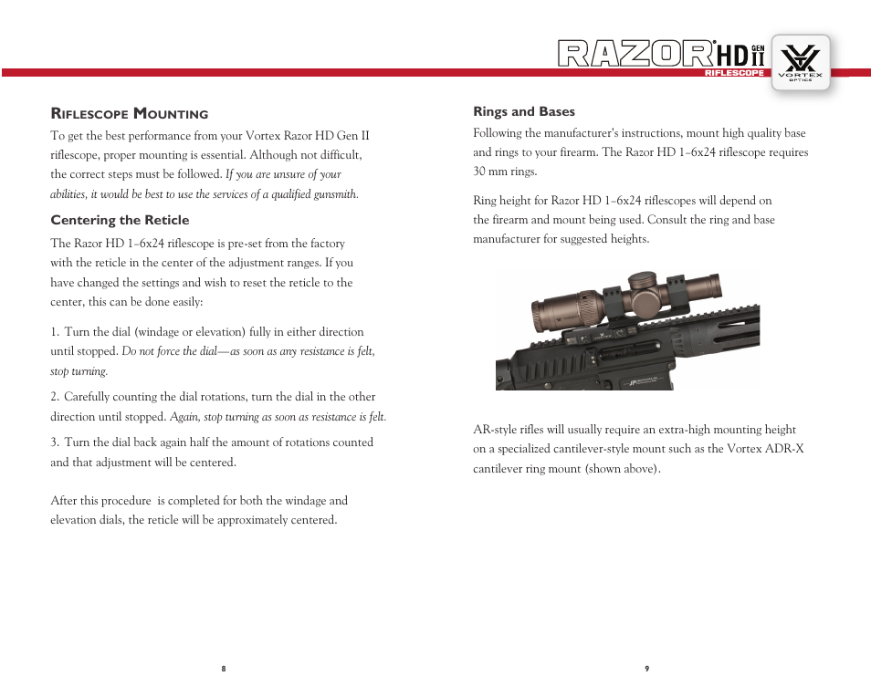 Vortex Optics RAZOR HD GEN II 1-6X24 RIFLESCOPE — VMR-2 Reticle User Manual | Page 5 / 10