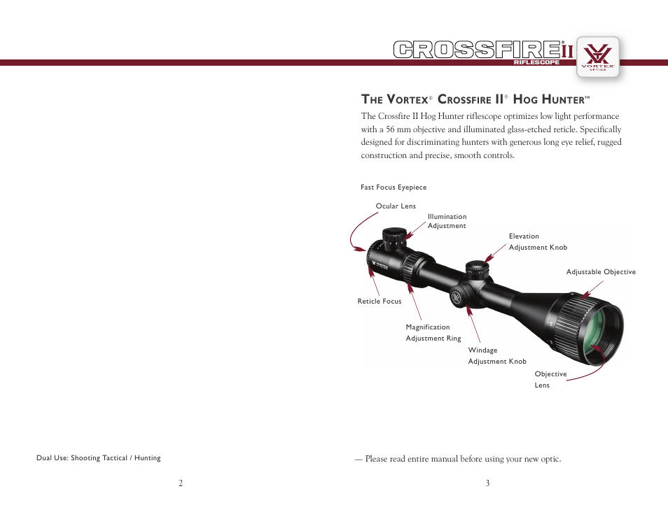 Vortex Optics CROSSFIRE II 3-12X56 AO HOG HUNTER RIFLESCOPE User Manual | Page 2 / 9