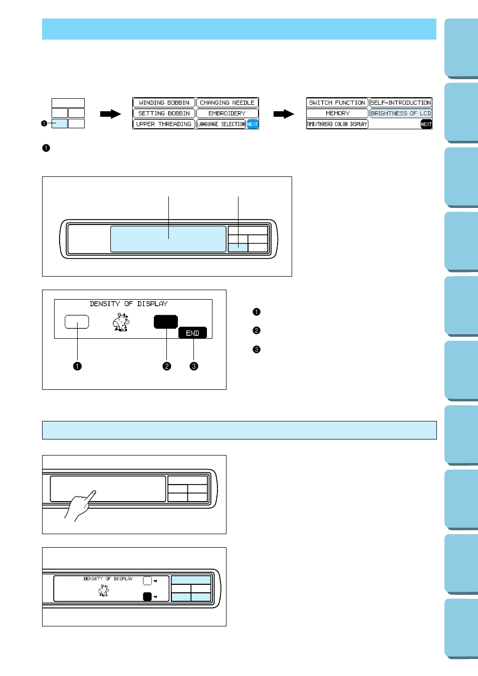 Adjusting the lcd screen contrast | Brother PE 150 User Manual | Page 27 / 146